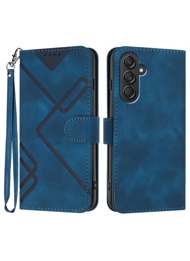 HuHa Case Cover For Samsung Galaxy M55 5G Line Pattern Skin Feel Leather Phone Case Royal Blue 