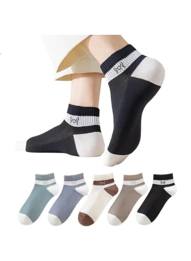 MIIOW Maoren Men'S Socks, Casual Contrasting Color Sports Ankle Socks, 100% Pure Cotton, Breathable, Comfortable, Anti-Slip Heel, Men'S Socks, 5 Pairs - Image 1