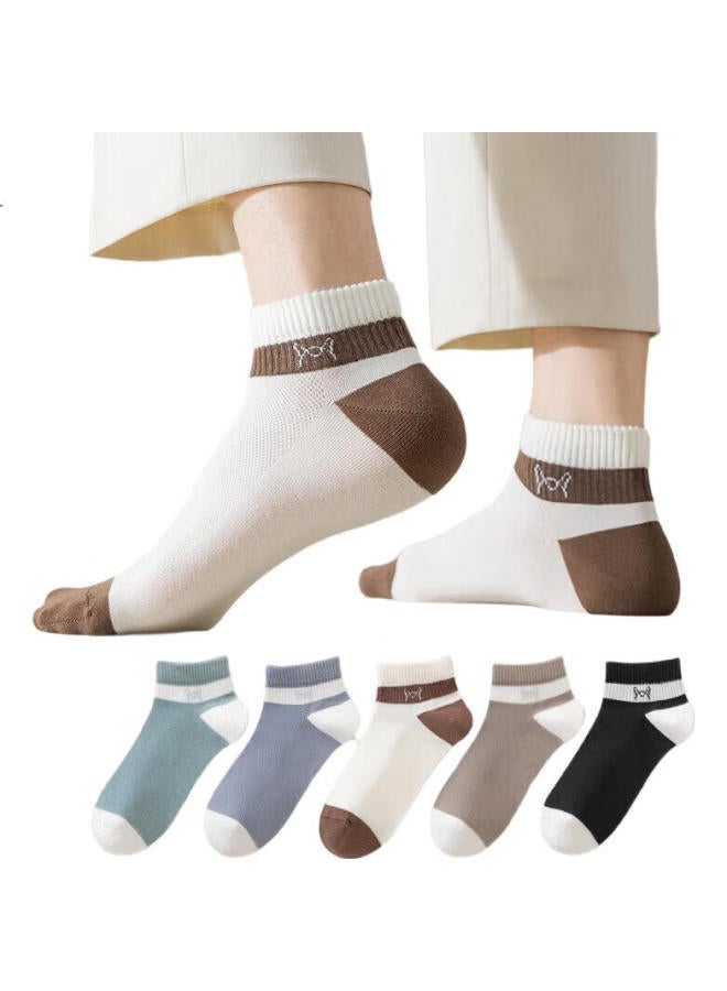 MIIOW Maoren Men'S Socks, Casual Contrasting Color Sports Ankle Socks, 100% Pure Cotton, Breathable, Comfortable, Anti-Slip Heel, Men'S Socks, 5 Pairs - Image 2