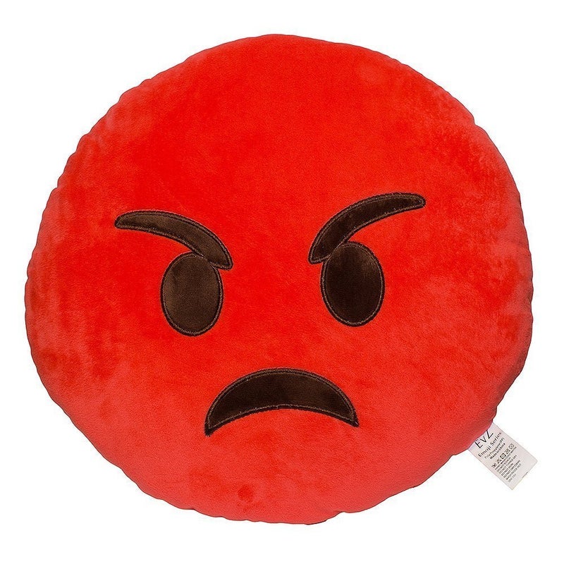 EvZ Emoji Rage Face Emoticon Cushion Stuffed Plush Soft Pillow, 32cm, Red - Image 1