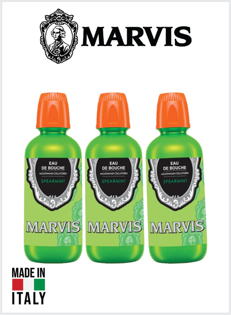 Marvis Spearmint Mouthwash – Soothing Spearmint Mouth Rinse, Daily Freshness Formula 400ML Pack Of 3