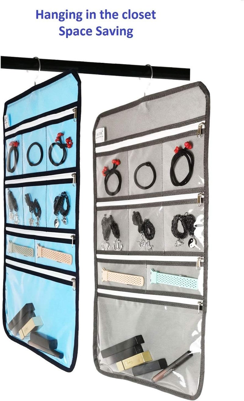 ANIZER Travel Foldable Jewelry Rolls Bag Hanging Jewelry Organizer with 9 Zippered Clear Pockets Storage Pouch with Rotatable Hanger (BLUE) - Image 3