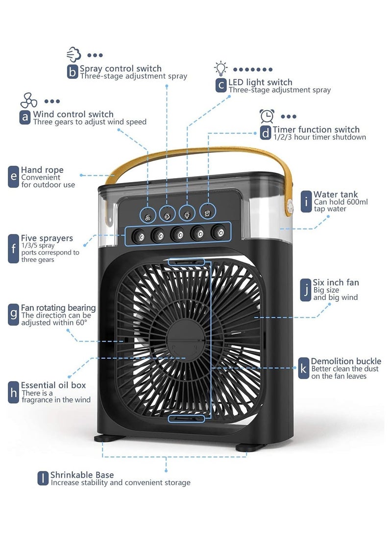 Portable Air Cooler Fan,3 Wind Speeds,600ml Air Humidifier with 7s LED Night Light，Personal Cooling Fan,Air Cooler,Ice Air Cooler Fan,5 Sprays for Small Room,Office, Dorm,Desktop - Image 3