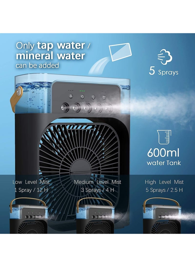 Portable Air Cooler Fan,3 Wind Speeds,600ml Air Humidifier with 7s LED Night Light，Personal Cooling Fan,Air Cooler,Ice Air Cooler Fan,5 Sprays for Small Room,Office, Dorm,Desktop - Image 2
