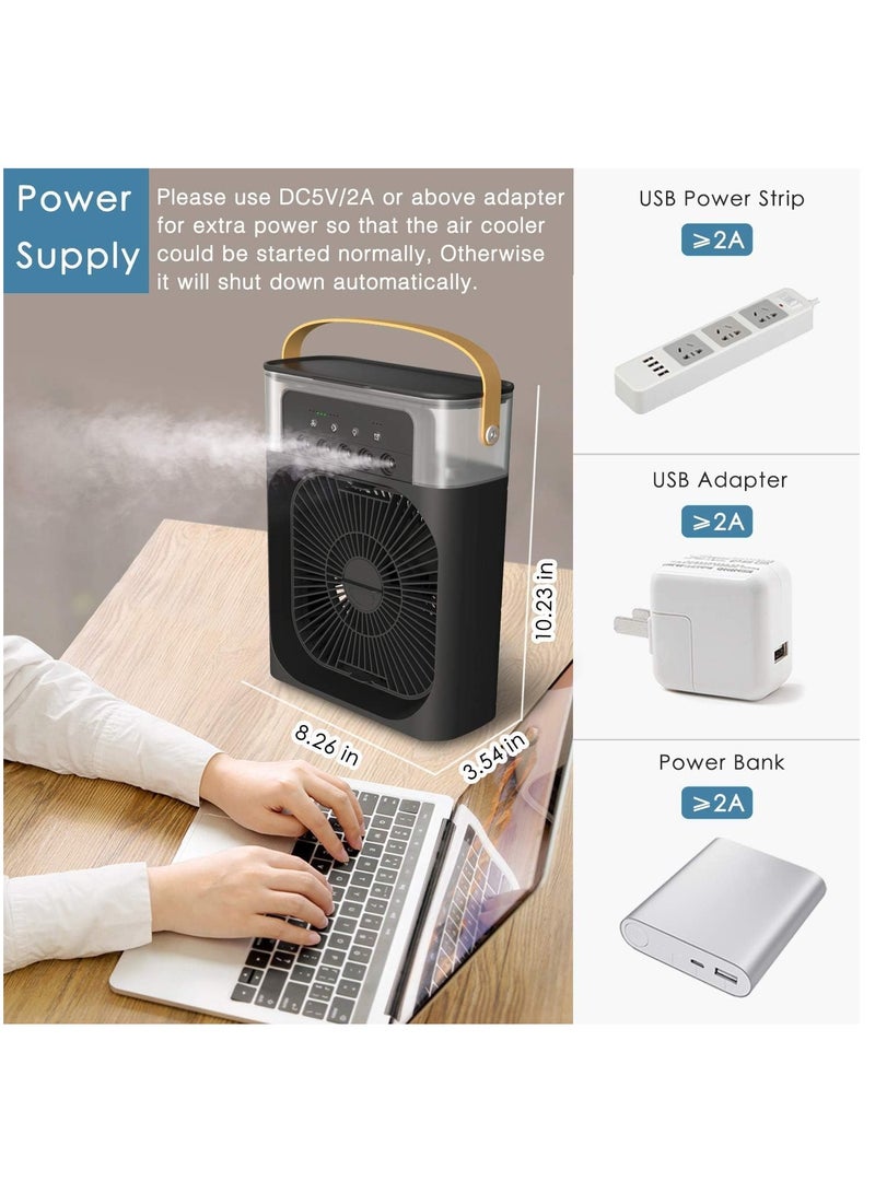 Portable Air Cooler Fan,3 Wind Speeds,600ml Air Humidifier with 7s LED Night Light，Personal Cooling Fan,Air Cooler,Ice Air Cooler Fan,5 Sprays for Small Room,Office, Dorm,Desktop - Image 5