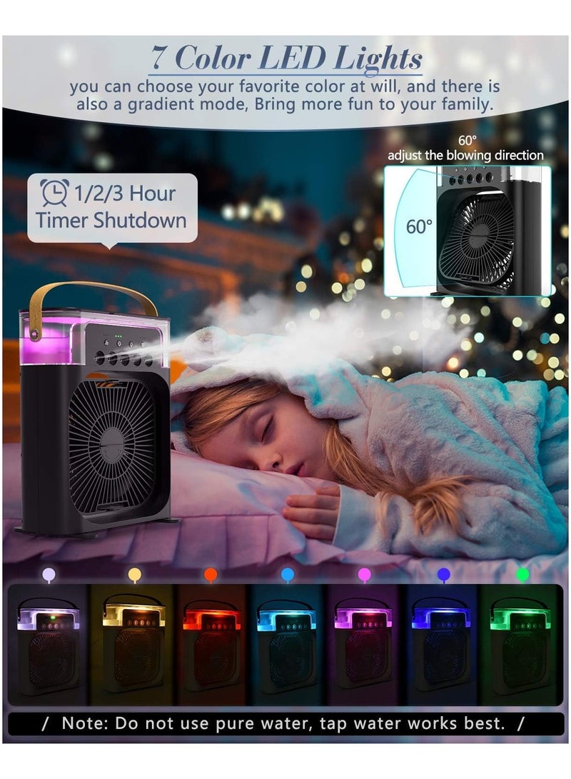 Portable Air Cooler Fan,3 Wind Speeds,600ml Air Humidifier with 7s LED Night Light，Personal Cooling Fan,Air Cooler,Ice Air Cooler Fan,5 Sprays for Small Room,Office, Dorm,Desktop - Image 4