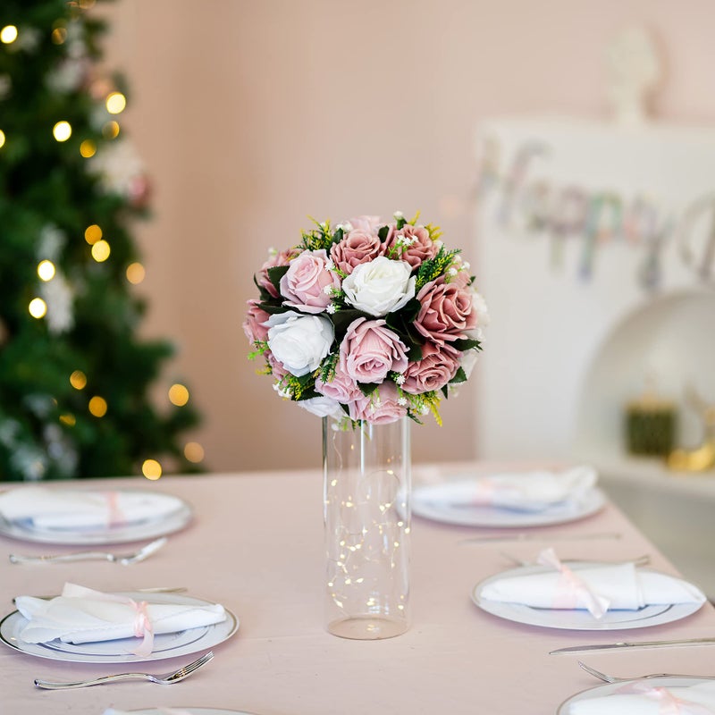 BLOSMON Dusty Rose Flowers Decoration: 2 Pcs Pink Artificial Flowers Balls for Wedding Dinning Table Centerpieces - Fake Silk Kissing Floral Arrangement for Home Party Event - Image 3