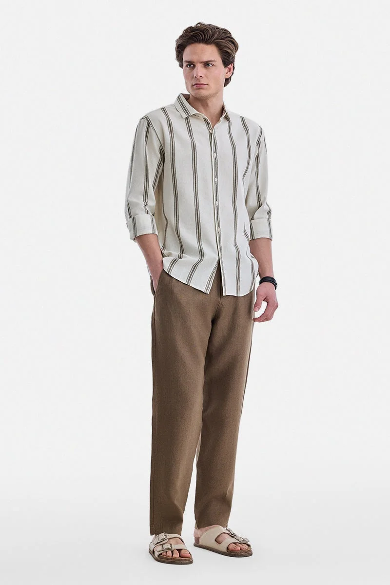 سنيتش Off White Striped Long Sleeve Regular Fit Shirt