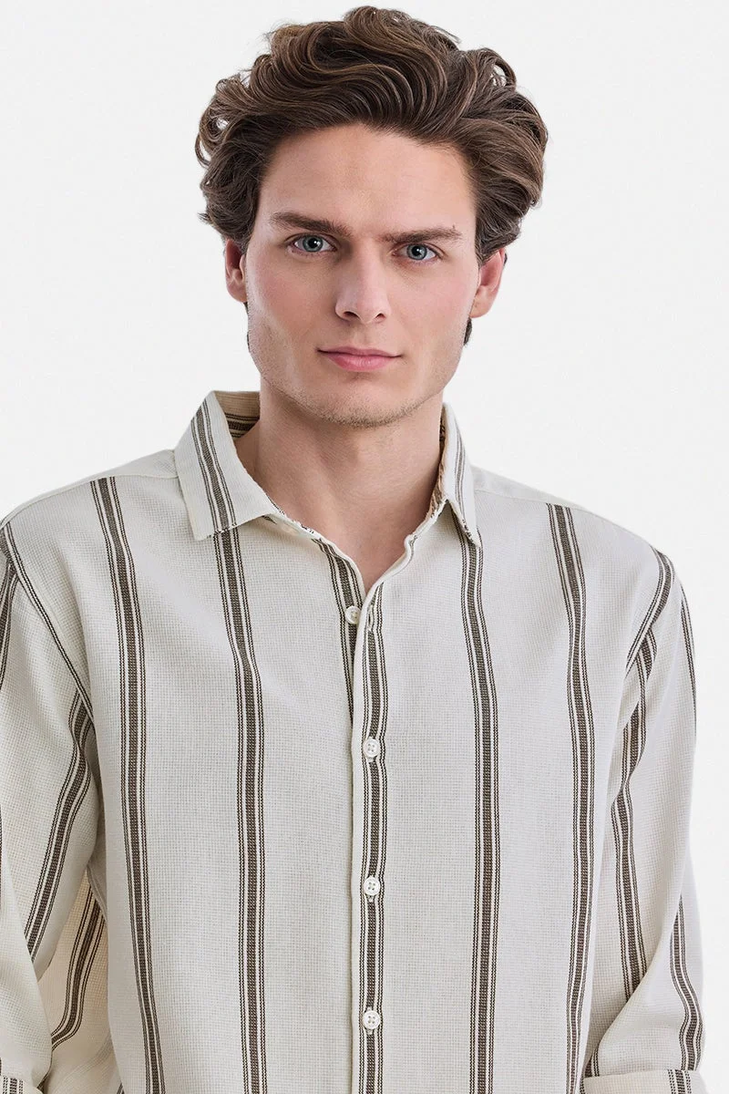 سنيتش Off White Striped Long Sleeve Regular Fit Shirt