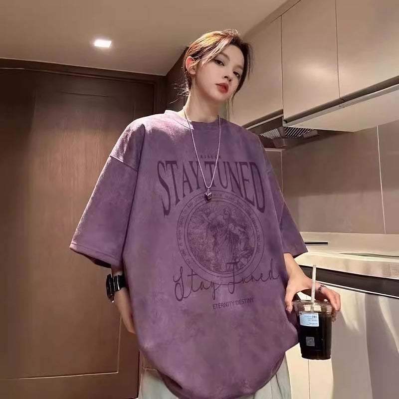 Suede Short-Sleeved T-Shirt Men'S Summer American-Style High-Street Hiphop Heavy-Weight Loose Half-Sleeved T-Shirt 1 - Image 4