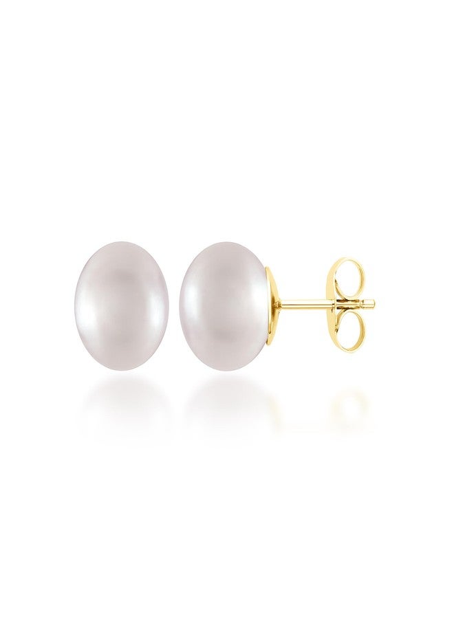 Belacqua AAA Quality White Cultured Freshwater Pearl Stud Earrings in 14K Yellow Gold, 5.0-6.0mm Pearls Size, Push Back Clasp, Real Pearl Jewelry for Women, Gift Box Included - Image 1