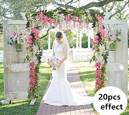 DearHouse 4Pcs 6.6Ft/Piece Artificial Flowers Silk Wisteria Garland Artificial Wisteria Vine Rattan Silk Hanging Flower for Home Garden Outdoor Ceremony Wedding Arch Floral Decor (White) - Image 5