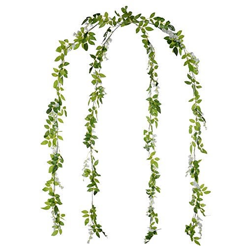 DearHouse 4Pcs 6.6Ft/Piece Artificial Flowers Silk Wisteria Garland Artificial Wisteria Vine Rattan Silk Hanging Flower for Home Garden Outdoor Ceremony Wedding Arch Floral Decor (White) - Image 3