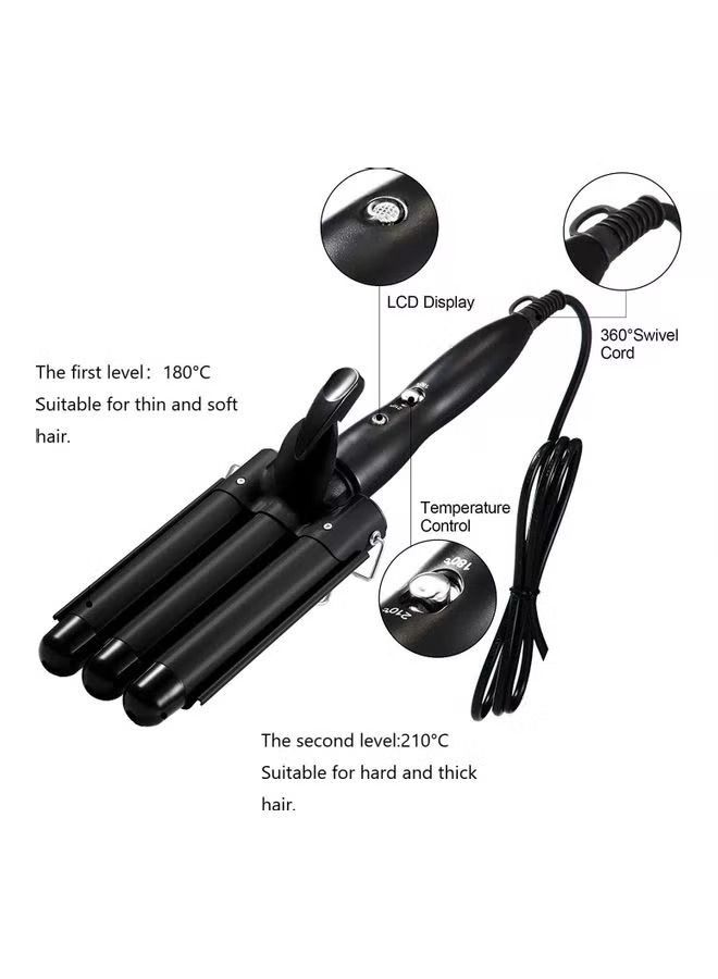 3-Barrel Curling Iron Wand Hair Crimper Black - Image 3