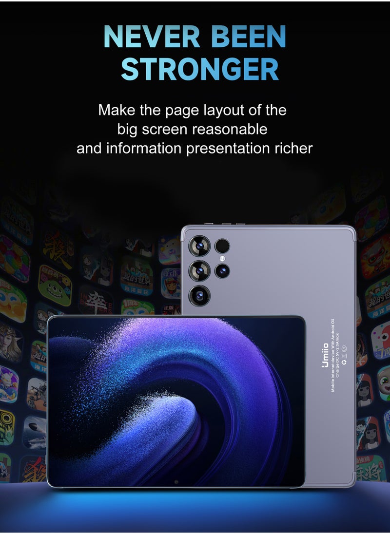 Umiio - Smart Tablet S24 Ultra 10.1-inch HD Display with Touchpad Keyboard/Case and EWB Handbag 12GB RAM 512GB   ROM Dual SIM 5G Network Android WiFi GPS Slim Tab Grey - Image 1