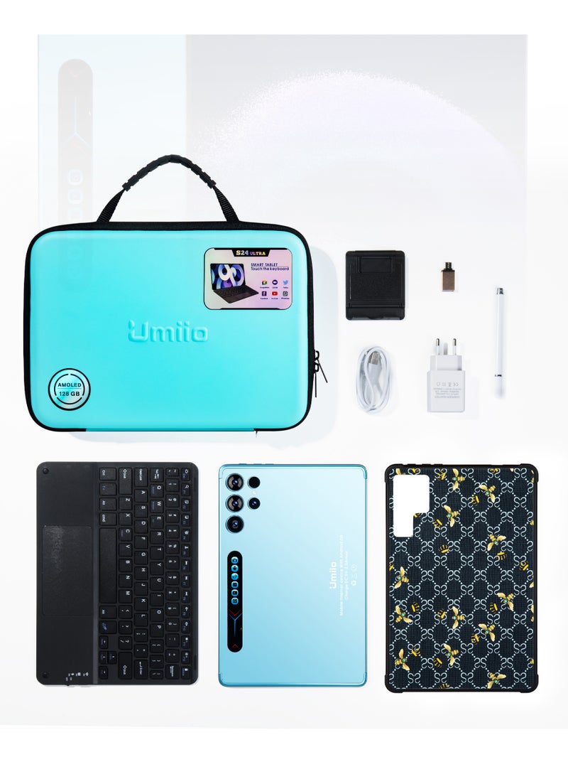 Umiio - Smart Tablet S24 Ultra 10.1-inch HD Display with Touchpad Keyboard/Case and EWB Handbag 12GB RAM 512GB   ROM Dual SIM 5G Network Android WiFi GPS Slim Tab Grey - Image 1