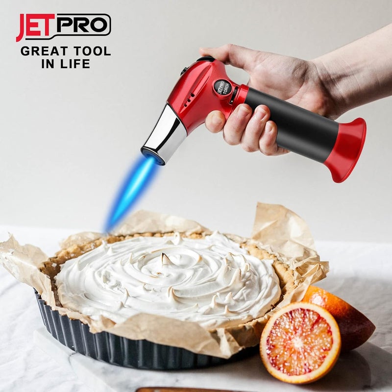 JETPRO Butane Kitchen Torch Lighter Cooking Refillable Torch with Adjustable Flame and Safety Lock for Desserts BBQ Kitchen (Butane Gas Not Included) (red) - Image 2
