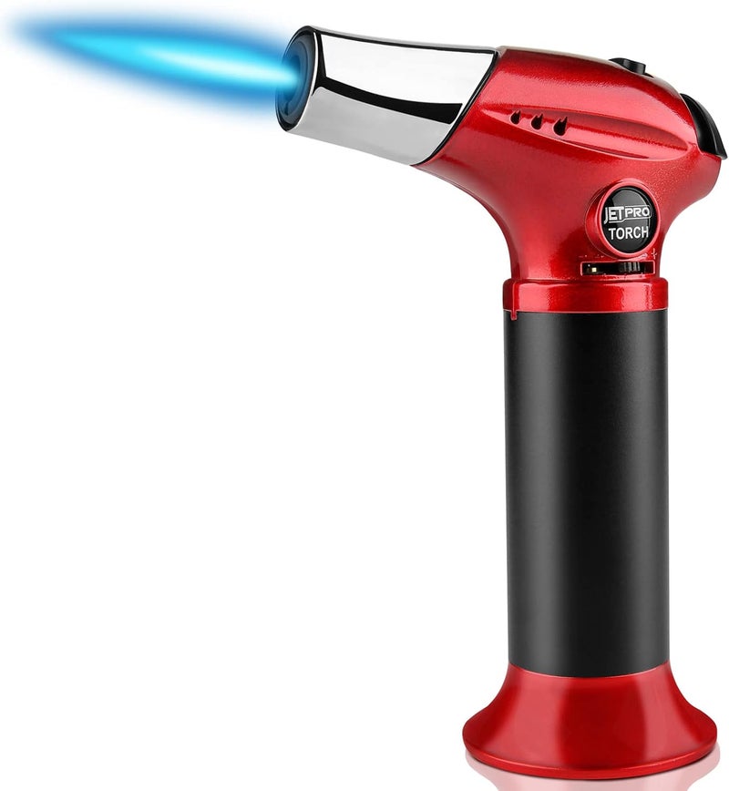 JETPRO Butane Kitchen Torch Lighter Cooking Refillable Torch with Adjustable Flame and Safety Lock for Desserts BBQ Kitchen (Butane Gas Not Included) (red) - Image 1