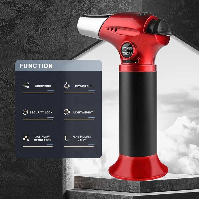 JETPRO Butane Kitchen Torch Lighter Cooking Refillable Torch with Adjustable Flame and Safety Lock for Desserts BBQ Kitchen (Butane Gas Not Included) (red) - Image 4