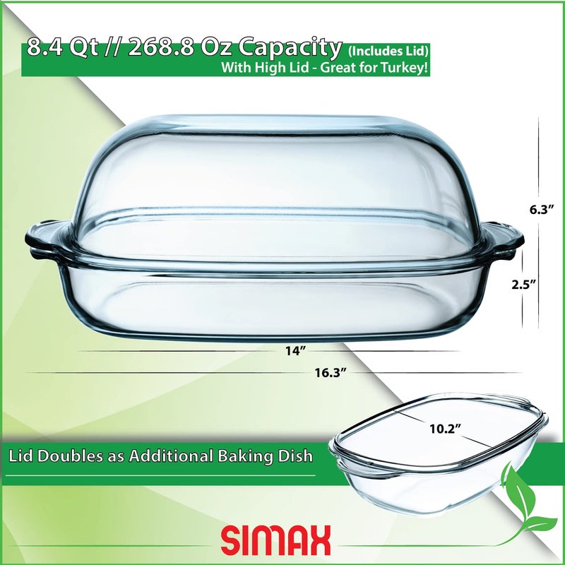 Simax Casserole Dish For Oven, 8 Quart Glass Baking Dish With High Lid Set, Microwave, Oven, and Dishwasher Safe Cookware, Borosilicate Glassware, Large Baking Dish - Image 2