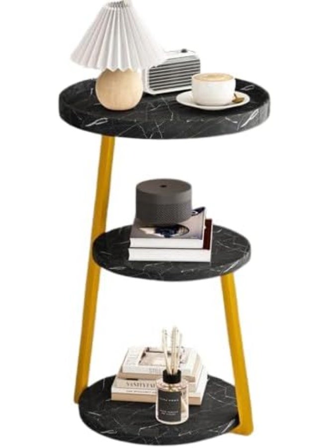 Side Table, 3-Tier End Table, Bedside Table with Steel Frame, for Living Room, Bedroom, Home Office (black gold) - Image 1