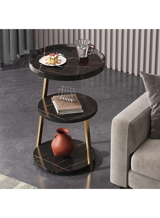 Side Table, 3-Tier End Table, Bedside Table with Steel Frame, for Living Room, Bedroom, Home Office (black gold) - Image 2
