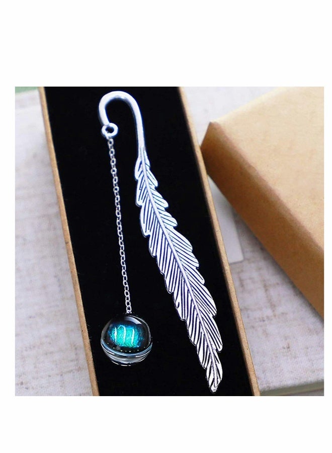 Bookmarks Metal Bookmark, Retro Feather-shaped Twelve Constellation Bookmarks Ideal Creative Gifts For Readers, Women, Friends, Teachers And Children, Book Decorations - Scorpio - Image 1