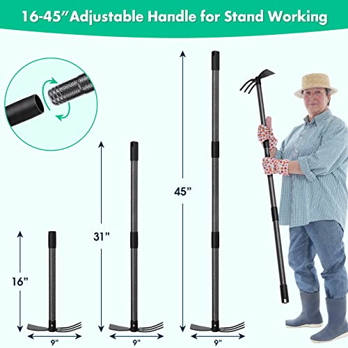 Lilyvane Hoe Garden Tool,45 Inch Long Garden Hoe and Cultivator, Garden Hand Tiller with Long Handle,Heavy Duty Garden Tools Hoe Cultivator for Gardening,Weeding, Tilling,Lossening Soil,Planting - Image 4