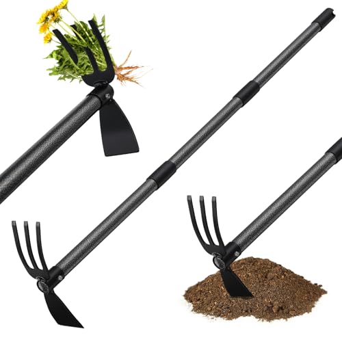 Lilyvane Hoe Garden Tool,45 Inch Long Garden Hoe and Cultivator, Garden Hand Tiller with Long Handle,Heavy Duty Garden Tools Hoe Cultivator for Gardening,Weeding, Tilling,Lossening Soil,Planting - Image 1