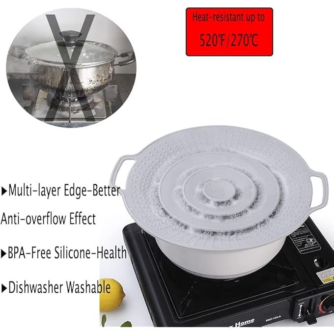 QTECLOR غطاء وعاء مانع للانسكاب، غطاء سميك من السيليكون لمنع الانسكاب، غطاء آمن غذائيًا معتمد من إدارة الغذاء والدواء الأمريكية للأواني والمقالي، خالٍ من مادة BPA، غطاء وعاء فوري يناسب الفتحات التي يتراوح قطرها من 8 إلى 115 بوصة - Image 4