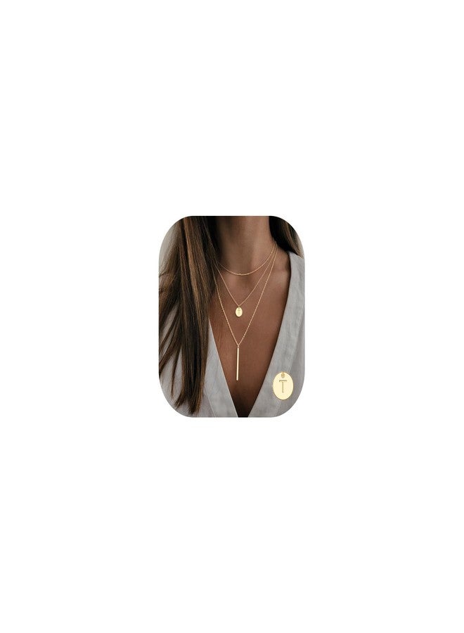 Vjoypro Gold Initial Layered Necklaces for Women, 14K Gold Plated Coin Letter Necklace Skinny Bar Stacking Necklace Coin Necklace Layer Necklace Multi Bar Layering Gold Choker Necklaces Jewelry for Women, - Image 1