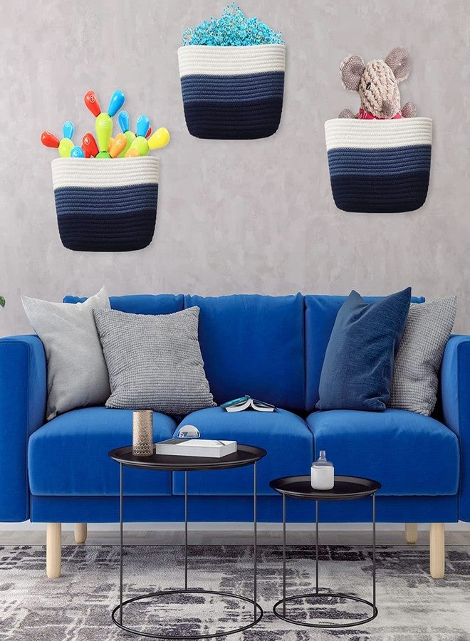 Gleckn Small Basket Cotton Rope Basket With Cat Ears Little Storage Baskets For Organizing Bins Organizer Wicker Nursery Room For Kids Baby Dog Toy Drawer Gifts 9.5"X8.5"X4" (Mix-Blue, 3-Tier) - Image 4