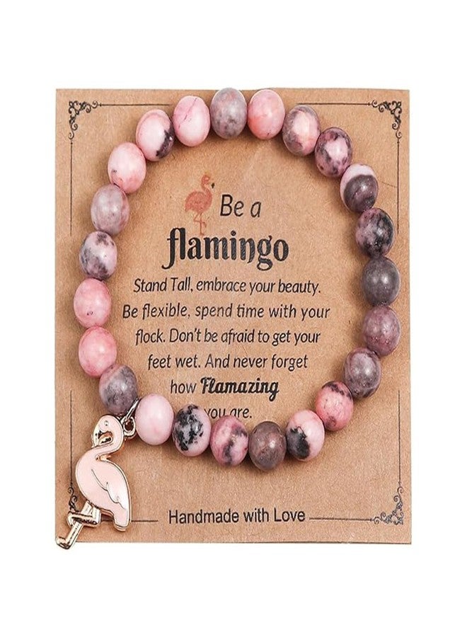 SCRDPRAD Handmade Pink Flamingo Adjustable Bracelet Natural Crystal Beaded Stone Never Forget How Flamazing You Are Inspirational Strech Bangle Sweet Jewelry for Women Teens-2