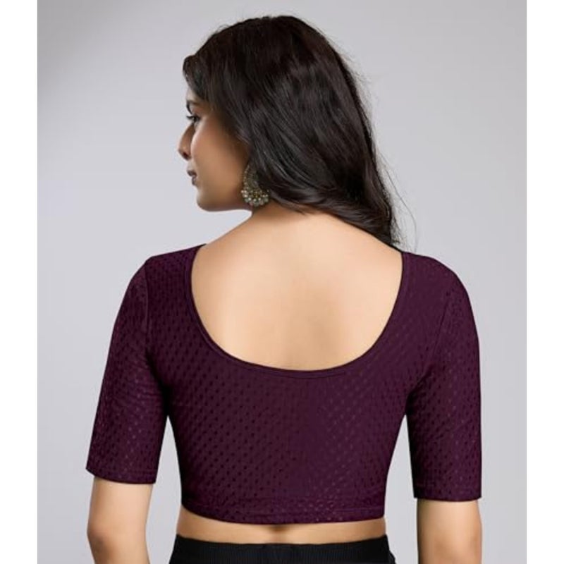 Trendmalls Women's Dobby Pure Cotton Elastin Stretchable Readymade Round Neck Elbow Length Sleeves Blouse Choli Stylish Saree Blouse Ready to Wear - Image 2
