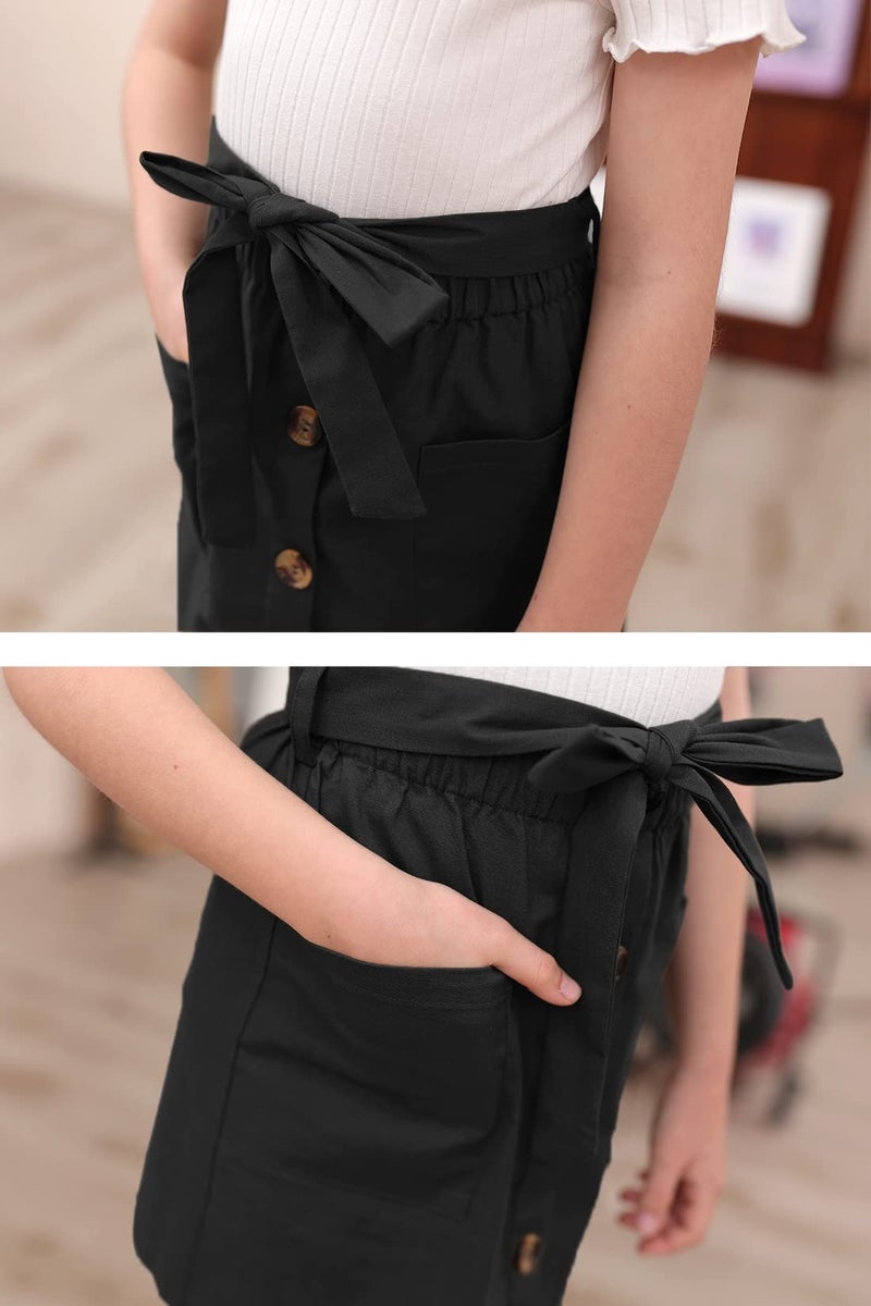 GORLYA Girls Paper Bag Elastic Waist Button Trim Front Belted Skirts with Pockets 4-14T(GOR1112,Black,8Y) - Image 5