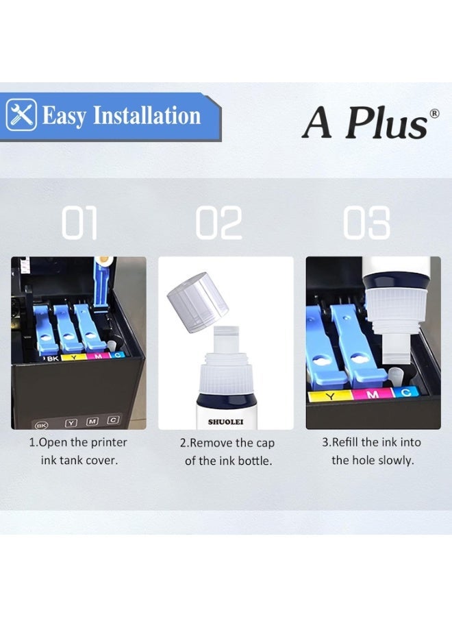 A Plus 4-Pack 101 Epson Ink Refill Set (BK/C/M/Y) – 70ml High-Yield Bottles for Epson EcoTank L-Series Printers - Image 4
