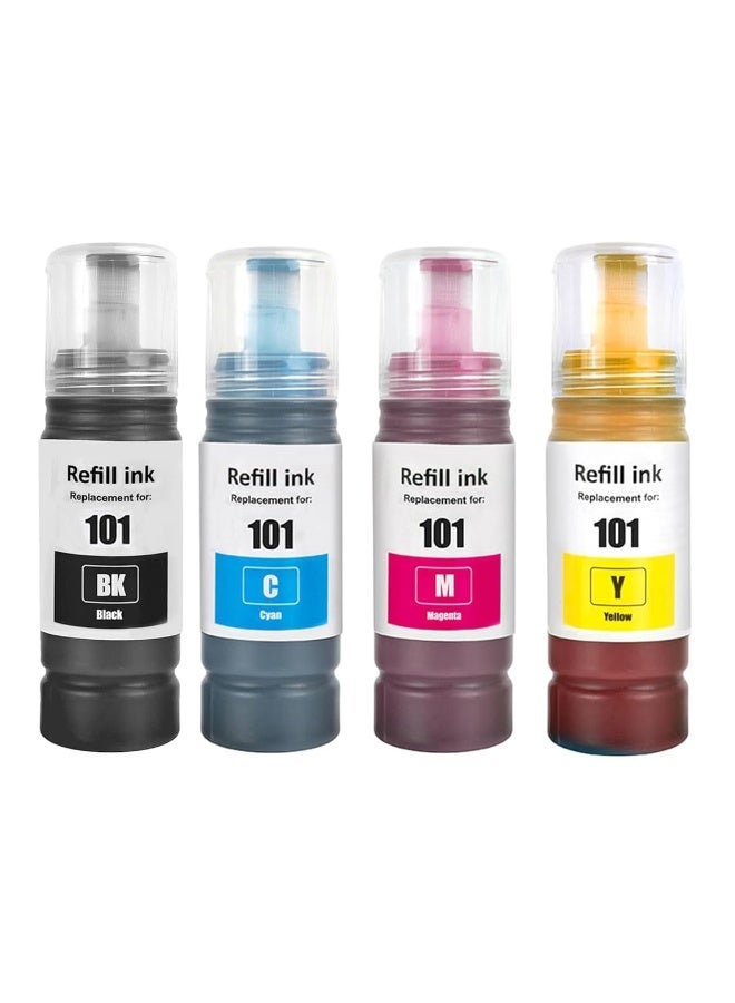 A Plus 4-Pack 101 Epson Ink Refill Set (BK/C/M/Y) – 70ml High-Yield Bottles for Epson EcoTank L-Series Printers - Image 1