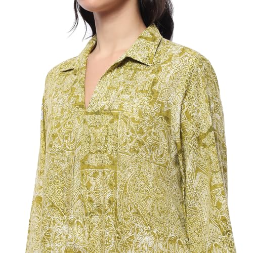 BIBA Women's Rayon Blend Regular Kurti (TPTUNS20703AW24MEH_Green - Image 3
