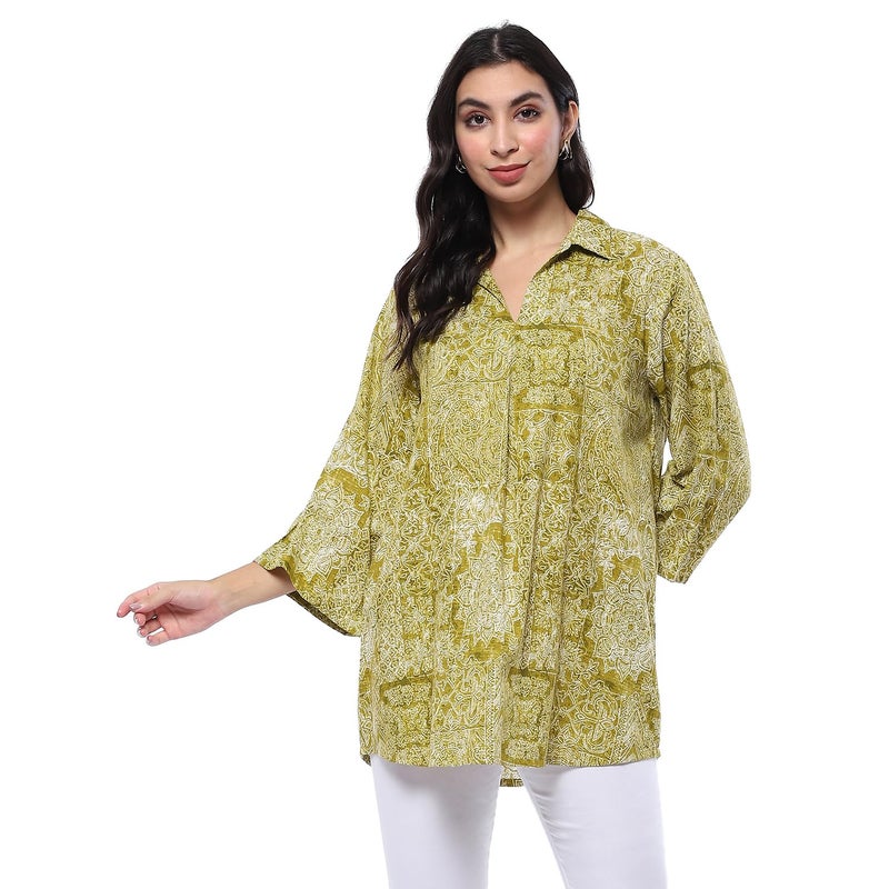 BIBA Women's Rayon Blend Regular Kurti (TPTUNS20703AW24MEH_Green - Image 5