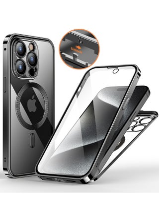Double-Sided Magnetic For iPhone 15 Pro Max Case, Full-Coverage Protective Case For iPhone 15 Pro Max With Metal Glass Screen Protector Buckle And Camera Lens Protector - Black - pzsku/Z143E3FB3876BE09BD254Z/45/_/1740638021/d65754eb-bf15-40c9-8516-9fbe014a7efd