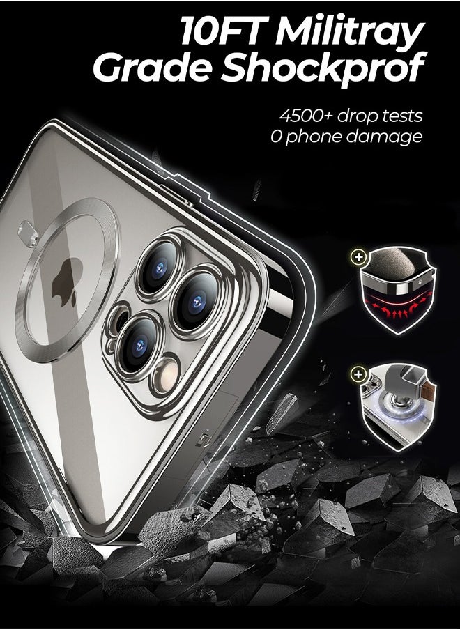 HS - Double-Sided Magnetic For iPhone 15 Pro Max Case, Full-Coverage Protective Case For iPhone 15 Pro Max With Metal Glass Screen Protector Buckle And Camera Lens Protector - Black - Image 1