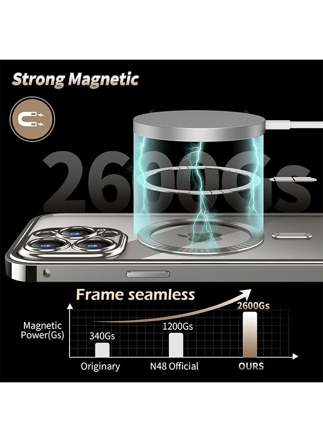 HS - Double-Sided Magnetic For iPhone 15 Pro Max Case, Full-Coverage Protective Case For iPhone 15 Pro Max With Metal Glass Screen Protector Buckle And Camera Lens Protector - Black - Image 1