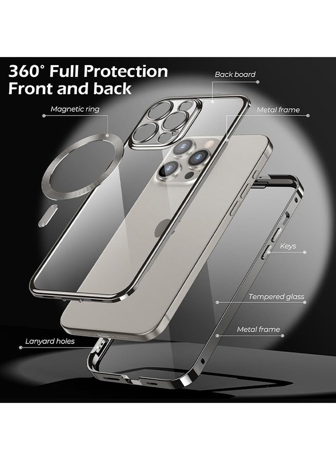 HS - Double-Sided Magnetic For iPhone 15 Pro Max Case, Full-Coverage Protective Case For iPhone 15 Pro Max With Metal Glass Screen Protector Buckle And Camera Lens Protector - Black - Image 1