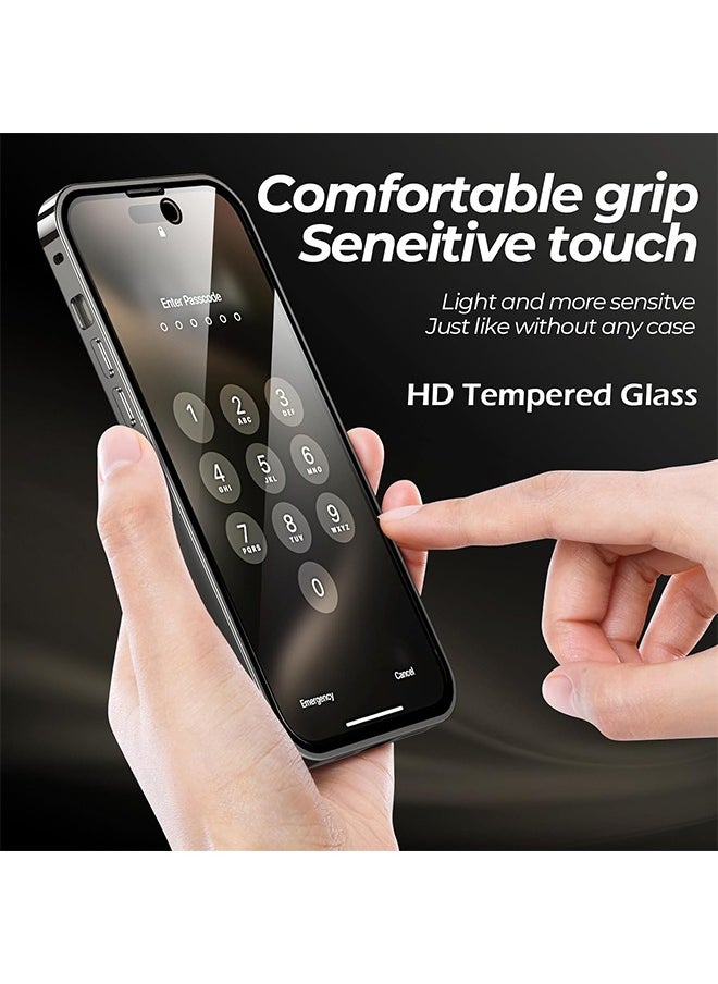 HS - Double-Sided Magnetic For iPhone 15 Pro Max Case, Full-Coverage Protective Case For iPhone 15 Pro Max With Metal Glass Screen Protector Buckle And Camera Lens Protector - Black - Image 1