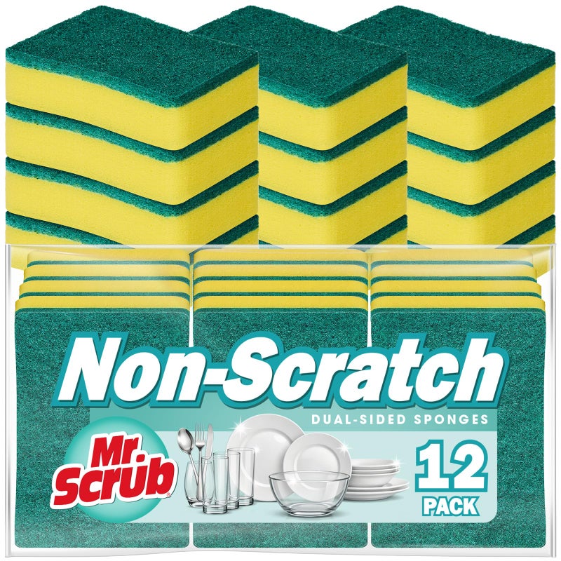 Mr. Scrub Sponges Kitchen Scrub Dish Sponge Scouring Pad, 12 Pack Cleaning Brush Scrubber Supplies for Soap, Dishwashing Dinnerware Sets Pan Pot Towels Cloth Rags Holder Glass Dishwasher Sink Bathroom - Image 1