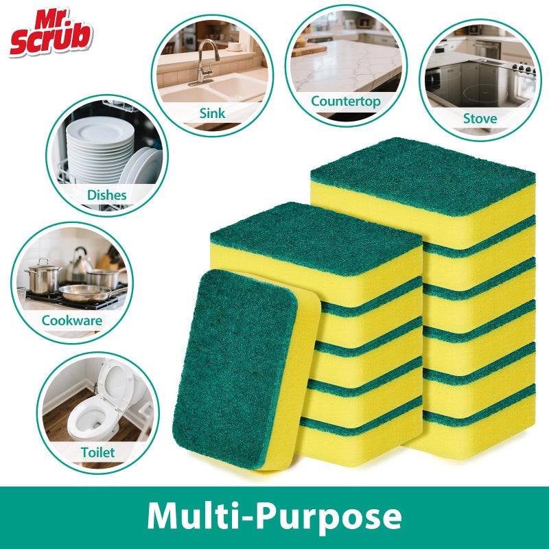 Mr. Scrub Sponges Kitchen Scrub Dish Sponge Scouring Pad, 12 Pack Cleaning Brush Scrubber Supplies for Soap, Dishwashing Dinnerware Sets Pan Pot Towels Cloth Rags Holder Glass Dishwasher Sink Bathroom - Image 5