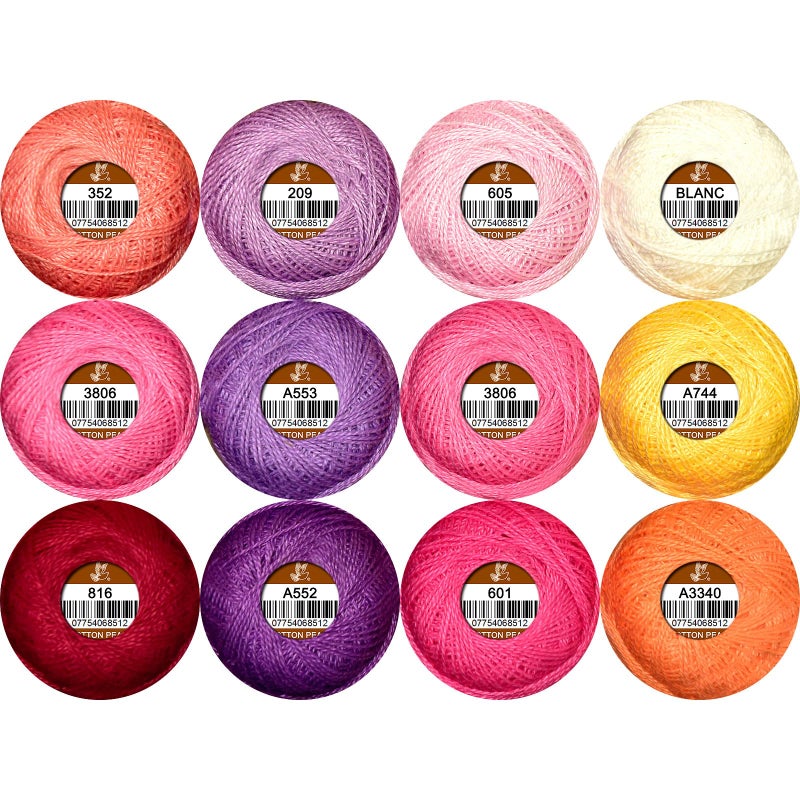 colored bird Double Mercerized Egyptian Long Staple Cotton Pearl Thread Ball 10 Grams Rainbow Color Embroidery Thread 12 Colors per Box for Crochet Hardanger Cross Stitch Hand Embroidery,redpurple Series - Image 1