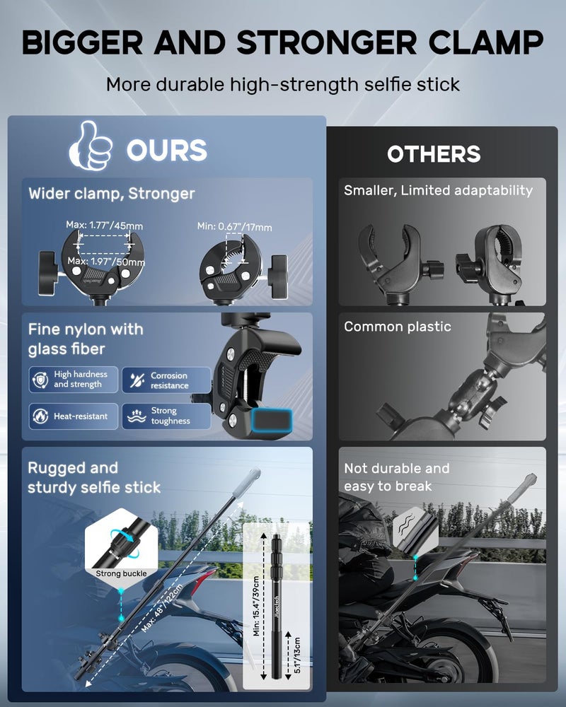 Maectech حامل كاميرا مايكتيك للدراجات النارية لـ Insta360 X5/X4/X3 لحامل GoPro على المقود لحامل دراجة DJI Osmo Action لملحقات Insta360 X5 - Image 5