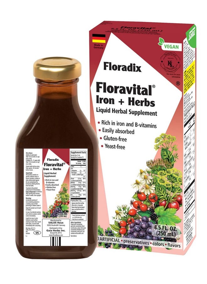 Floradix - Flora Floravital Iron & Herbs Gluten Free Vegan Liquid By Salus 8.5 Fl Oz - Image 1