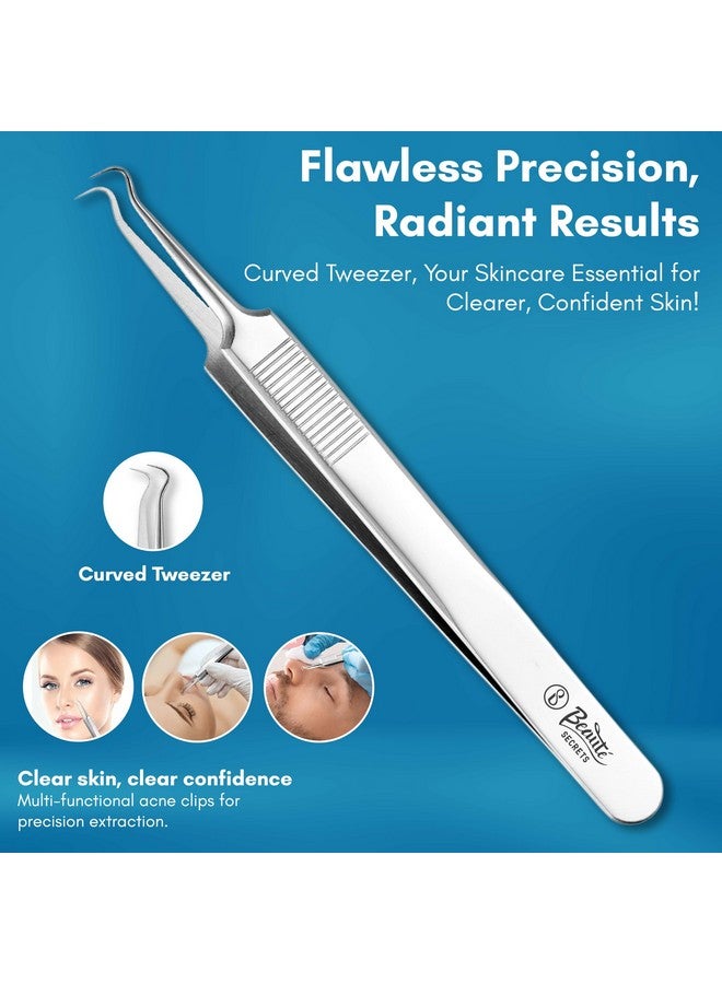 Beaute Secrets Beauté Secrets Blackhead Remover Tool Set of 8, Pimple Comedown Extractor, Whitehead Popping Treatment for Blemish, Zit Removing on Nose Face Skin, Non-Magnetic Straight & Curved Tip Tweezers for Mobile/Gadget/Laptop & Jewelry Repair - Image 4